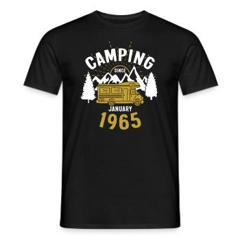 Anniversaire: Camping depuis janvier 1965 Camping-car - T-shirt homme - noir - Devant - AI Model Male 178 light (178cm)
