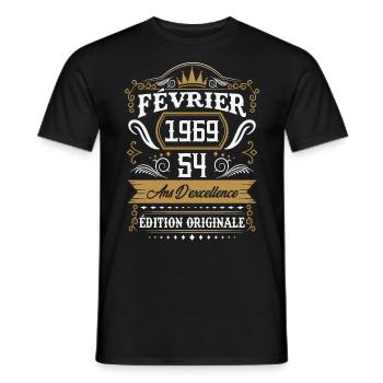 Février 1969 54 Ans Rétro Cadeau D'anniversaire - T-shirt homme - noir - Devant - AI Model Male 178 light (178cm)