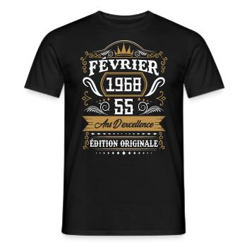 Février 1968 55 Ans Rétro Cadeau D'anniversaire - T-shirt homme - noir - Devant - AI Model Male 178 light (178cm)