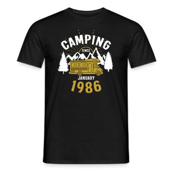 Anniversaire: Camping depuis janvier 1986 Camping-car - T-shirt homme - noir - Devant - AI Model Male 178 light (178cm)