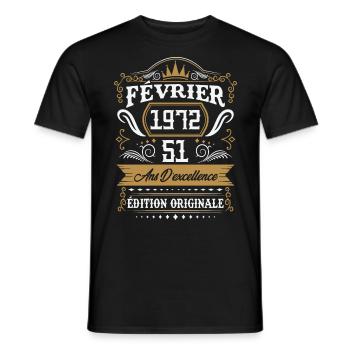 Février 1972 51 Ans Rétro Cadeau D'anniversaire - T-shirt homme - noir - Devant - AI Model Male 178 light (178cm)