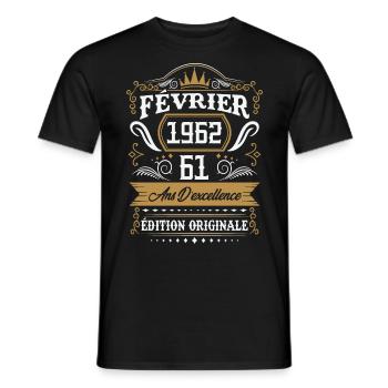 Février 1962 61 Ans Rétro Cadeau D'anniversaire - T-shirt homme - noir - Devant - AI Model Male 178 light (178cm)
