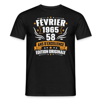 Vintage Cadeau Février 1965, 58 Ans Anniversaire - T-shirt homme - noir - Devant - AI Model Male 178 light (178cm)
