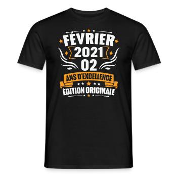 Vintage Cadeau Février 2021, 2 Ans Anniversaire - T-shirt homme - noir - Devant - AI Model Male 178 light (178cm)