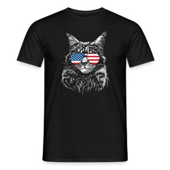 Kitten Face Sunglasses American Flag Cat - Men's T-Shirt - black - Front - AI Model Male 178 light (178cm)