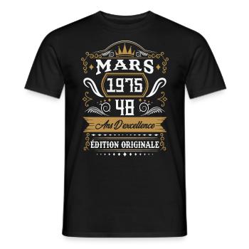 Mars 1975 48 Ans Rétro Cadeau D'anniversaire - T-shirt homme - noir - Devant - AI Model Male 178 light (178cm)