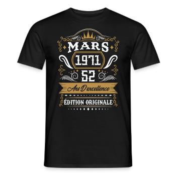 Mars 1971 52 Ans Rétro Cadeau D'anniversaire - T-shirt homme - noir - Devant - AI Model Male 178 light (178cm)