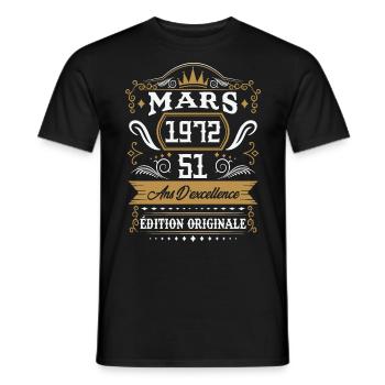Mars 1972 51 Ans Rétro Cadeau D'anniversaire - T-shirt homme - noir - Devant - AI Model Male 178 light (178cm)