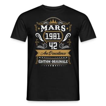 Mars 1981 42 Ans Rétro Cadeau D'anniversaire - T-shirt homme - noir - Devant - AI Model Male 178 light (178cm)