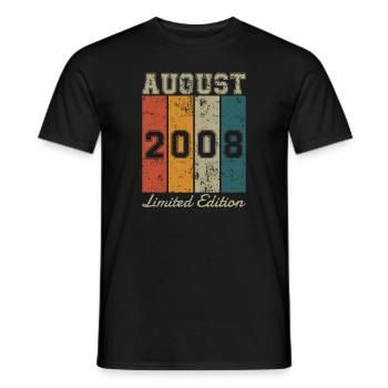 Geburtstag: August 2008 - Limited Edition Retro - Männer T-Shirt - Schwarz - Vorne - AI Model Male 178 light (178cm)