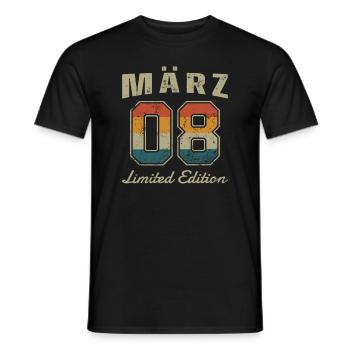 Geburtstag: März 2008 - Limited Edition Retro - Männer T-Shirt - Schwarz - Vorne - AI Model Male 178 light (178cm)