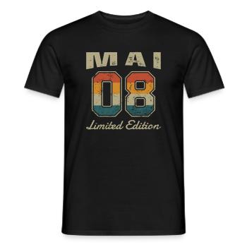 Geburtstag: Mai 2008 - Limited Edition Retro - Männer T-Shirt - Schwarz - Vorne - AI Model Male 178 light (178cm)