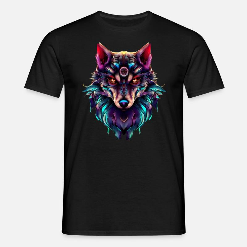 Wolfskopf Synthwave Wolf - Männer T-Shirt - Schwarz