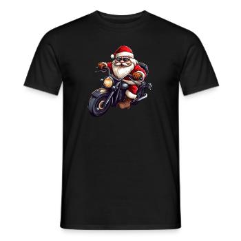 Lustiger Cartoon Santa Clause auf Motorrad - Männer T-Shirt - Schwarz - Vorne - AI Model Male 178 light (178cm)