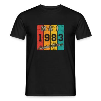 Date de naissance : Mai 1983 - Édition limitée Retro - T-shirt homme - noir - Devant - AI Model Male 178 light (178cm)
