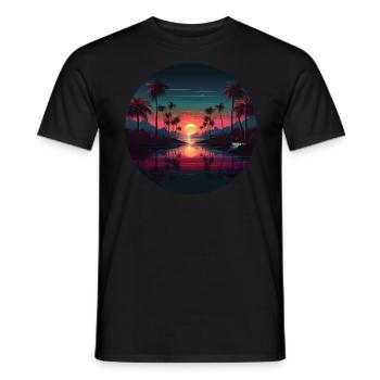 Vintage coucher de soleil graphique des années 70 Retrowave Illustration - T-shirt homme - noir - Devant - AI Model Male 178 light (178cm)