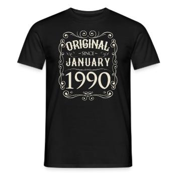 Vintage - Original depuis janvier 1990 Anniversaire - T-shirt homme - noir - Devant - AI Model Male 178 light (178cm)