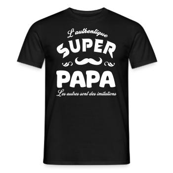 Cadeau papa authentique super papa fete papa - T-shirt homme - noir - Devant - AI Model Male 178 light (178cm)