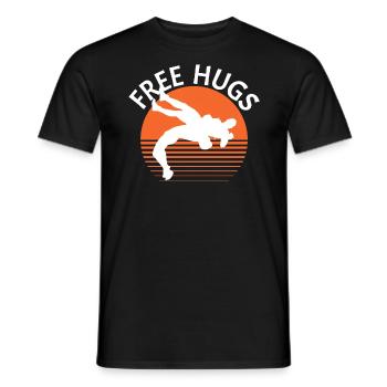 Wrestling Shirts - Funny Free Hugs Wrestling - Men's T-Shirt - black - Front - AI Model Male 178 light (178cm)