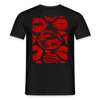 Kräftige rote Lippen Muster Stilvolle Kunst Sinnlicher Lippenstift - Männer T-Shirt - Schwarz - Vorne - AI Model Male 178 light (178cm)