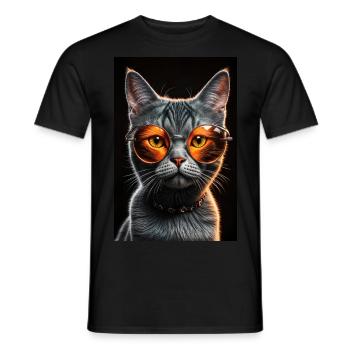 Cat with stylish sunglasses - Men's T-Shirt - black - Front - AI Model Male 178 light (178cm)