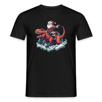 Santa Claus on T-Rex Christmas Boys - Men's T-Shirt - black - Front - AI Model Male 178 light (178cm)