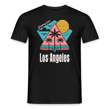 Salutation rétro californienne - palmiers au coucher du soleil - T-shirt homme - noir - Devant - AI Model Male 178 light (178cm)