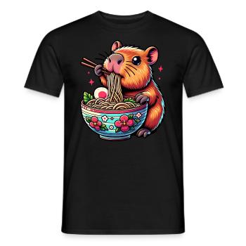 Cute Kawaii Capybara Ramen Anime - Men's T-Shirt - black - Front - AI Model Male 178 light (178cm)