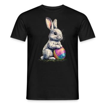 Lapin de Pâques mignon et câlin avec un œuf de Pâques coloré - T-shirt homme - noir - Devant - AI Model Male 178 light (178cm)