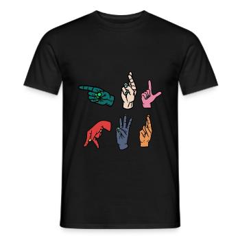 Professeur d’alphabet ASL en langue des signes américaine - T-shirt homme - noir - Devant - AI Model Male 178 light (178cm)