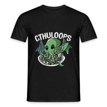 Cthuloops Kawaii Cthulhu Myth Muesli Parody - Men's T-Shirt - black - Front - AI Model Male 178 light (178cm)