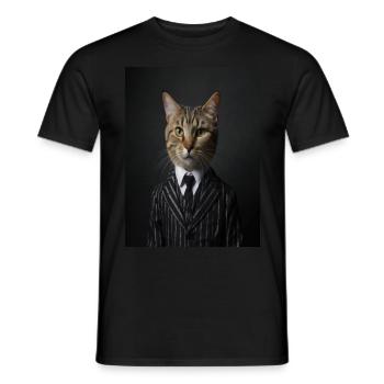 Cat Portrait of Cat in Striped Suit and Tie - Men's T-Shirt - black - Front - AI Model Male 178 light (178cm)