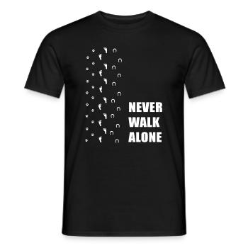 "Never Walk Alone" dog horse and human - Men's T-Shirt - black - Front - AI Model Male 178 light (178cm)