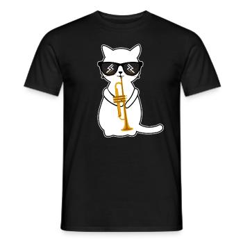 Funny trumpet-playing cat - trumpeter - Men's T-Shirt - black - Front - AI Model Male 178 light (178cm)