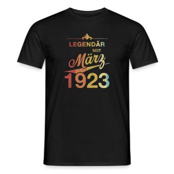 100. Geburtstag Legendär März 1923 Jahrgang 23 - Männer T-Shirt - Schwarz - Vorne - AI Model Male 178 light (178cm)