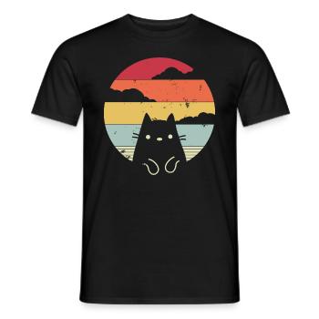 Funny cat in retro style - Men's T-Shirt - black - Front - AI Model Male 178 light (178cm)