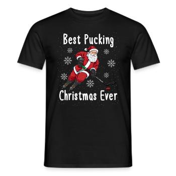 Funny Santa Claus Ice Hockey Christmas - Men's T-Shirt - black - Front - AI Model Male 178 light (178cm)