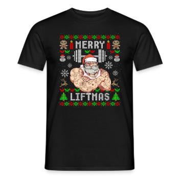 Funny Merry Liftmas Ugly Christmas Workout - Men's T-Shirt - black - Front - AI Model Male 178 light (178cm)