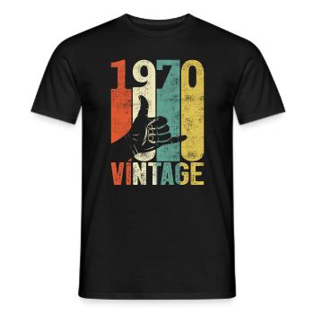 Cadeau d'anniversaire rétro 1970 Shaka Vintage des années 70 - T-shirt homme - noir - Devant - AI Model Male 178 light (178cm)