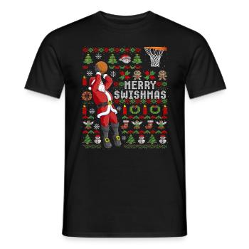 Ugly Christmas Merry Swishmas Basketball Geschenk - Männer T-Shirt - Schwarz - Vorne - AI Model Male 178 light (178cm)