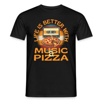 La vie est meilleure avec la musique et la pizza - T-shirt homme - noir - Devant - AI Model Male 178 light (178cm)