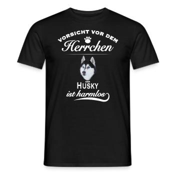 Husky - Vorsicht vor dem Herrchen. Harmlos - Männer T-Shirt - Schwarz - Vorne - AI Model Male 178 light (178cm)