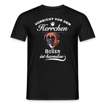 Boxer - Vorsicht vor dem Herrchen - Hund harmlos - Männer T-Shirt - Schwarz - Vorne - AI Model Male 178 light (178cm)
