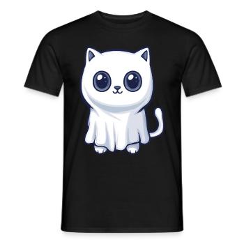 Chat Halloween Bande Dessinée Fantôme - T-shirt homme - noir - Devant - AI Model Male 178 light (178cm)