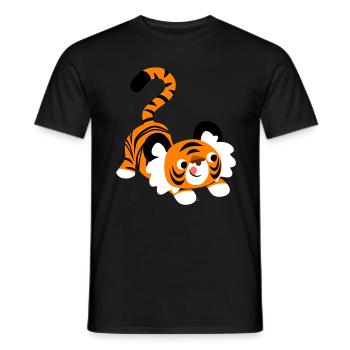 Un tigre cartoon mignon prêt à bondir! par - T-shirt homme - noir - Devant - AI Model Male 178 light (178cm)