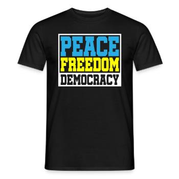 Color changeable | Peace Freedom Democracy - Men's T-Shirt - black - Front - AI Model Male 178 light (178cm)