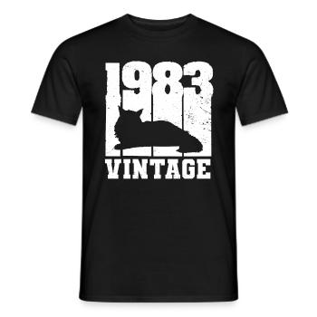 1983 Vintage Cat Maine Coon White - Men's T-Shirt - black - Front - AI Model Male 178 light (178cm)