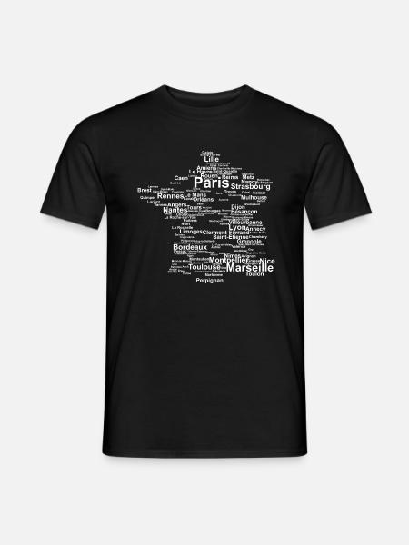 Frankreich-Umriss mit Städten - Männer T-Shirt - Schwarz