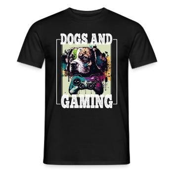 Dogs and Gaming Hunde Gamer Controller Zocken - Männer T-Shirt - Schwarz - Vorne - AI Model Male 178 light (178cm)