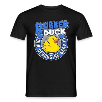 Funny Rubber Duck Debugging Service Coder Gift - Men's T-Shirt - black - Front - AI Model Male 178 light (178cm)